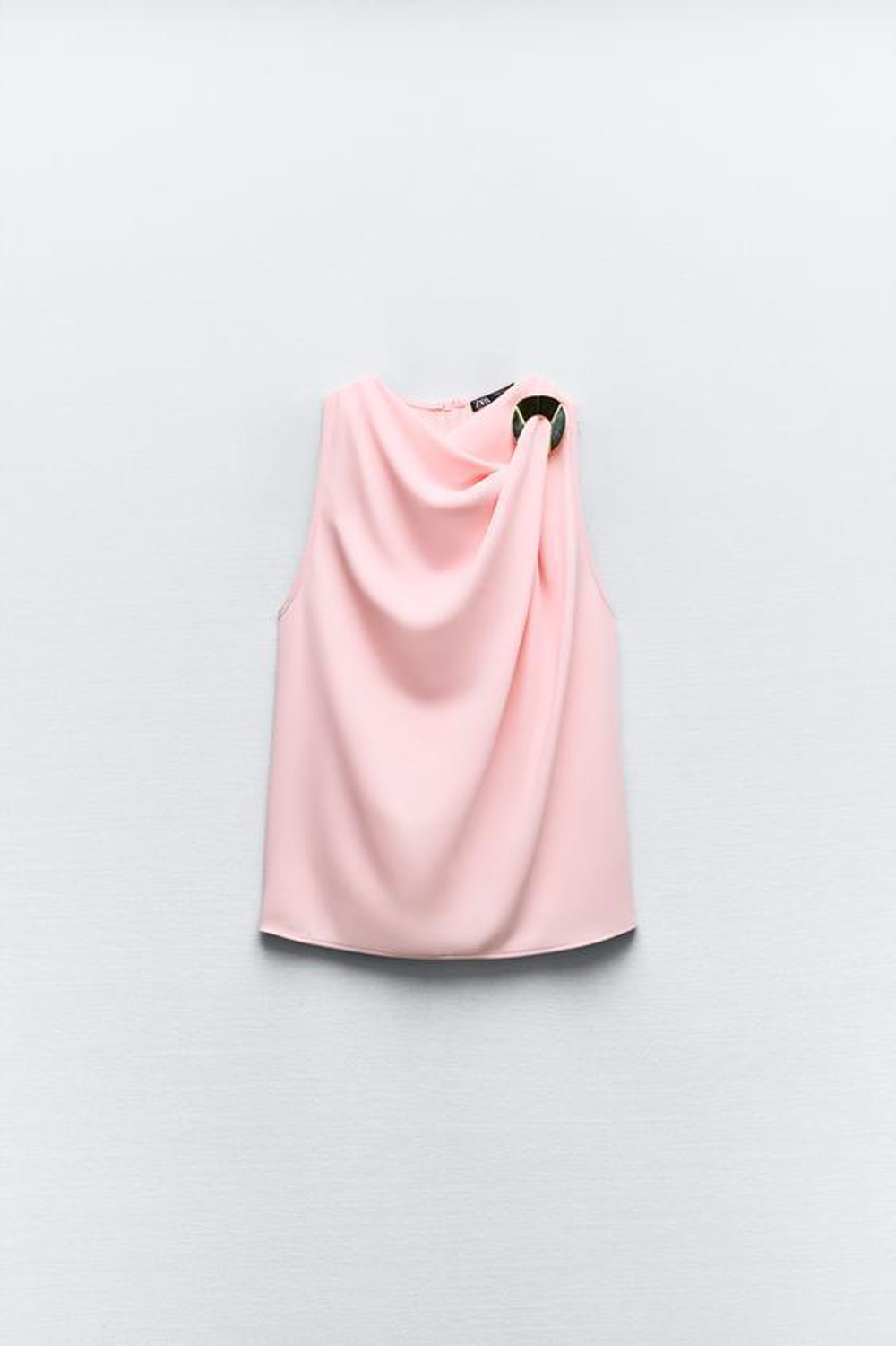 ZARA ТОП ИЗ КРЕПА С ЗОЛОТИСТОЙ ДЕТАЛЬЮ, ПАСТЕЛЬНО-РОЗОВЫЙ