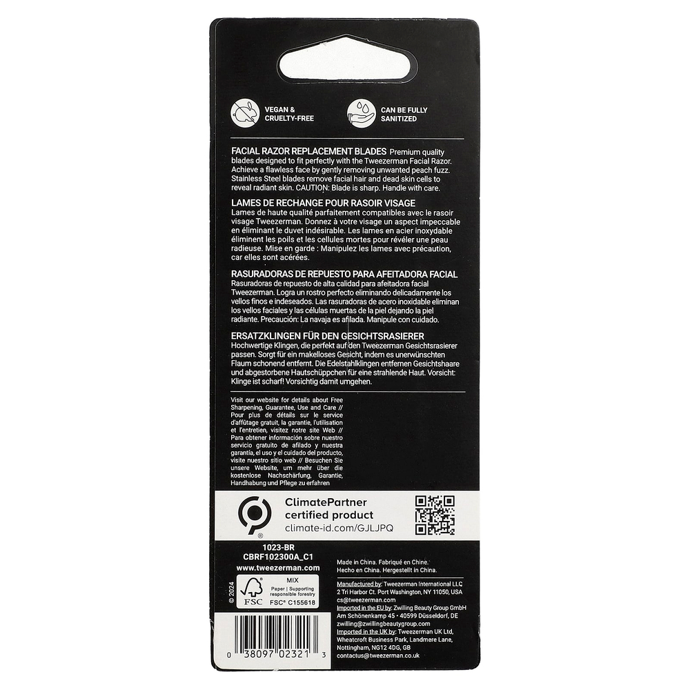 Tweezerman, сменные лезвия для бритвы для лица, 4 шт.