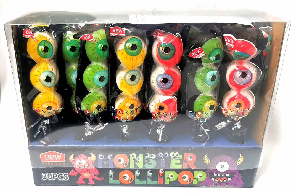 Карамель BBW Monster LoLLiPoP глаза на палочке 30шт 15г