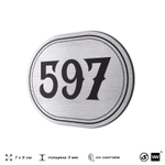 Номерок на дверь квартиры 597, для кабинета, офиса, шильдик 9 х 7 см, серебристый, Айдентика Технолоджи