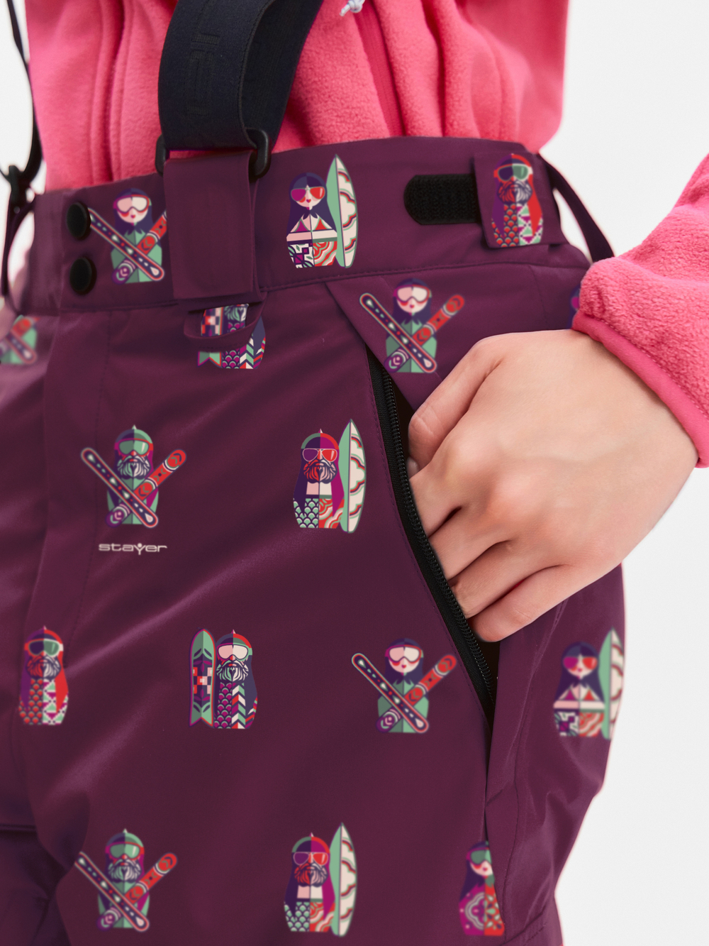 Брюки горнолыжные утепленные (бордовый\принт)