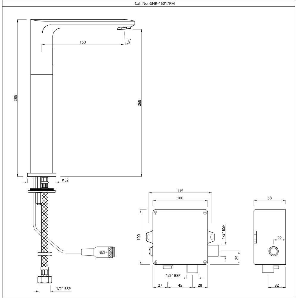 Jaquar, Смеситель для раковины Opal Prime, сенсор., Хром SNR-CHR-15017PM