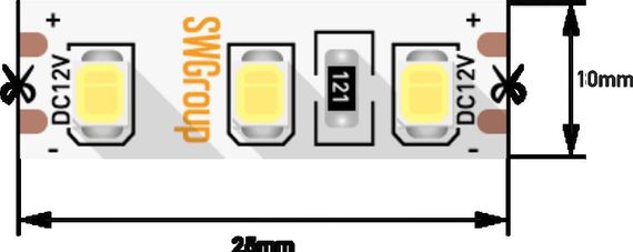 Светодиодная лента SWG 12W/m 120Led/m 2835SMD холодный белый 5M SWG2120-12-12-W-М 009238