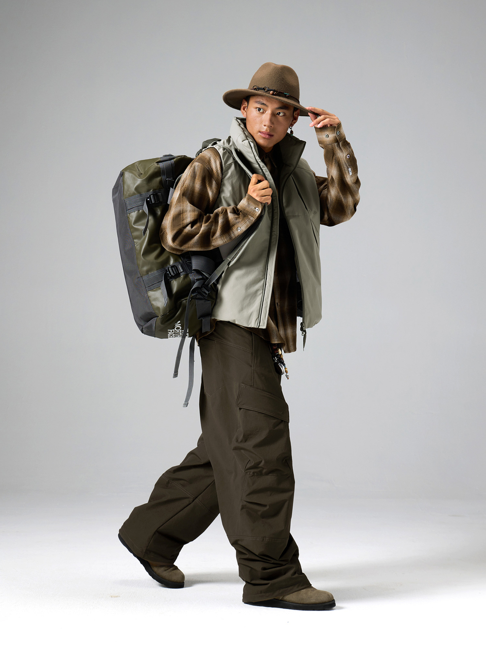 Брюки Nothomme Blue Plaid Fleece-Lined Wide-Leg Cargo Pants