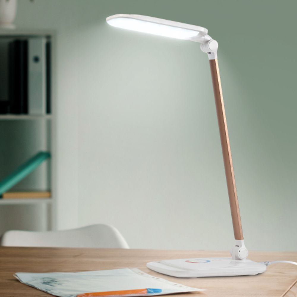 Настольный светильник ЭРА NLED-460-14W-W-G светодиодный с ночником на основании белый с золотом | Светодиодные настольные лампы