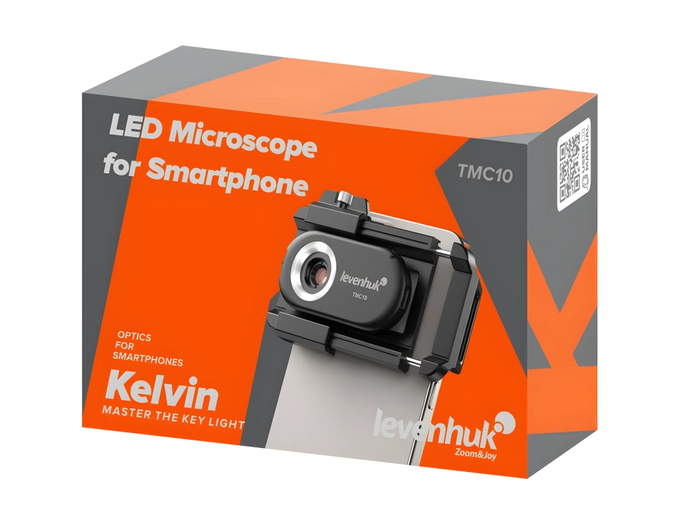Микроскоп для телефона с подсветкой Levenhuk Kelvin TMC10 - упаковка вблизи