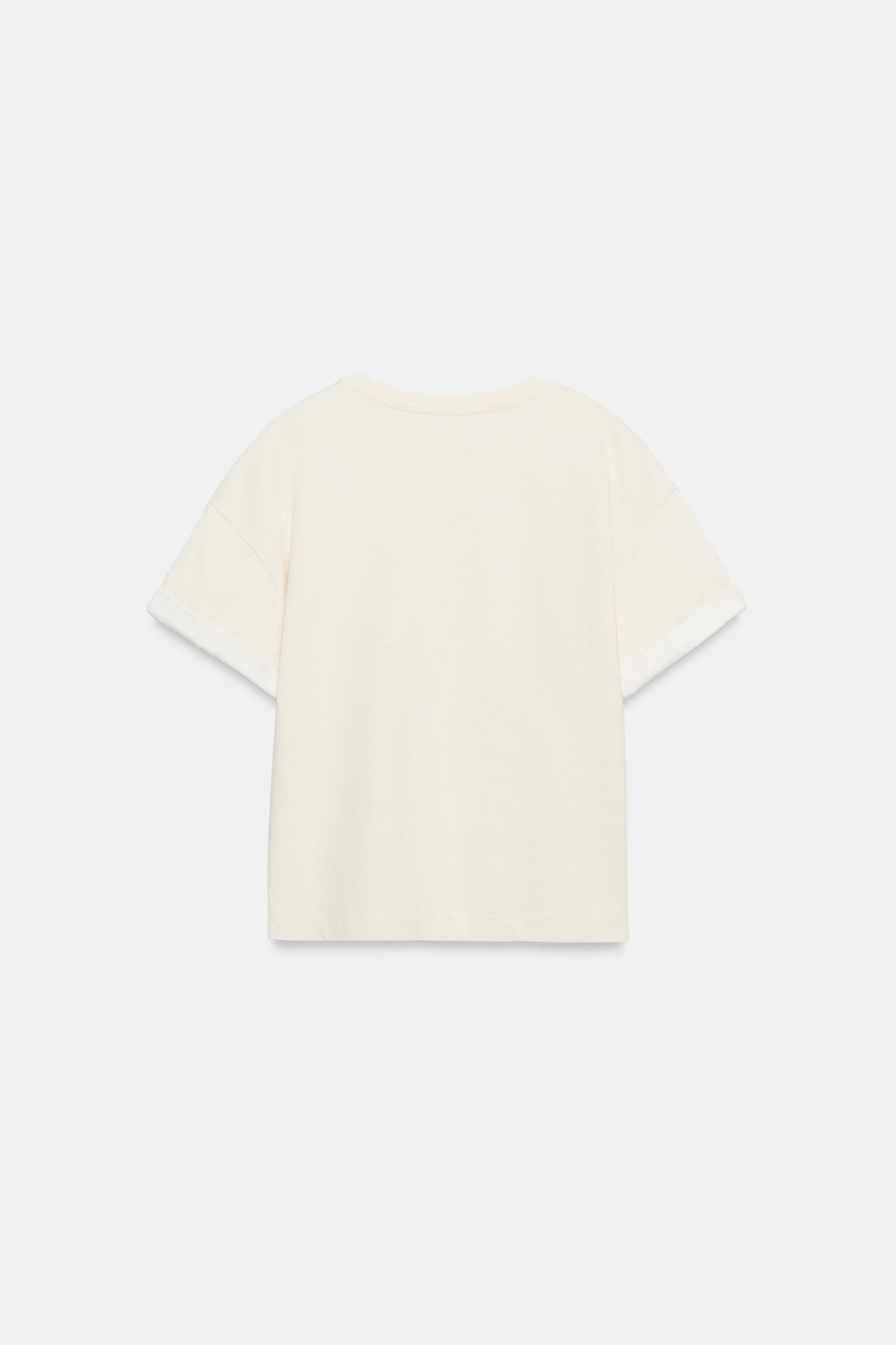 ZARA ФУТБОЛКА ИЗ ПЛОТНОГО ХЛОПКА С КОРОТКИМИ РУКАВАМИ, ЭКРЮ
