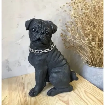 Копилка из гипса «Мопс сидячий с цепью» 30 см черный
