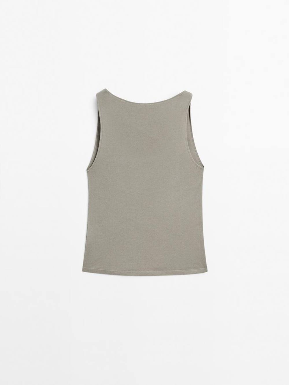 Massimo Dutti Топ с открытыми плечами, пастельно-зеленый