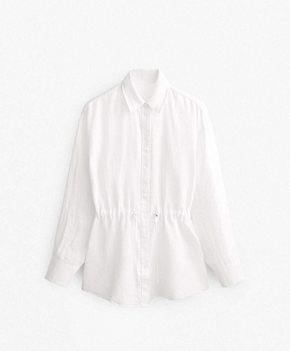 Oysho Длинная льняная рубашка, белый