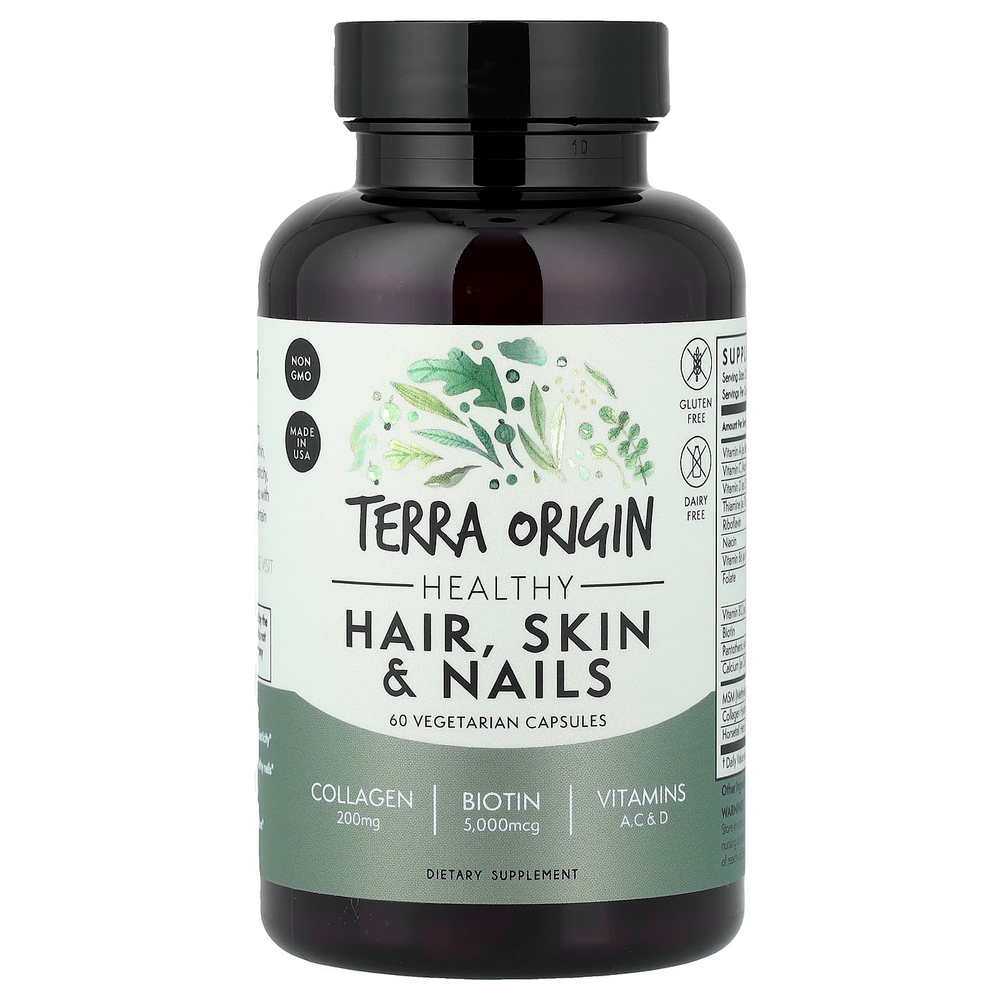 Terra Origin, здоровье волос, кожи и ногтей, 60 вегетарианских капсул