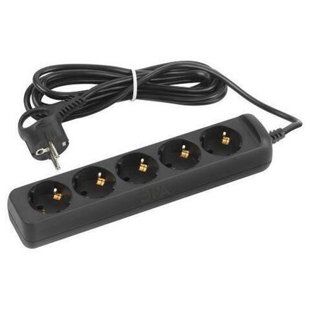 Удлинитель 5х3м с заземл. 10А ПВС 3х0.75 черн. UX-5e-3m-B Эра Б0057725