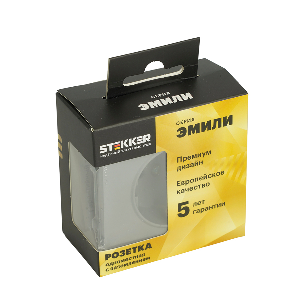 Розетка 1-местная с защитной шторкой с/з (механизм), STEKKER, 250В, 16А, серия Эмили, RST16-5110-10, платиново-серый, soft touch 49958