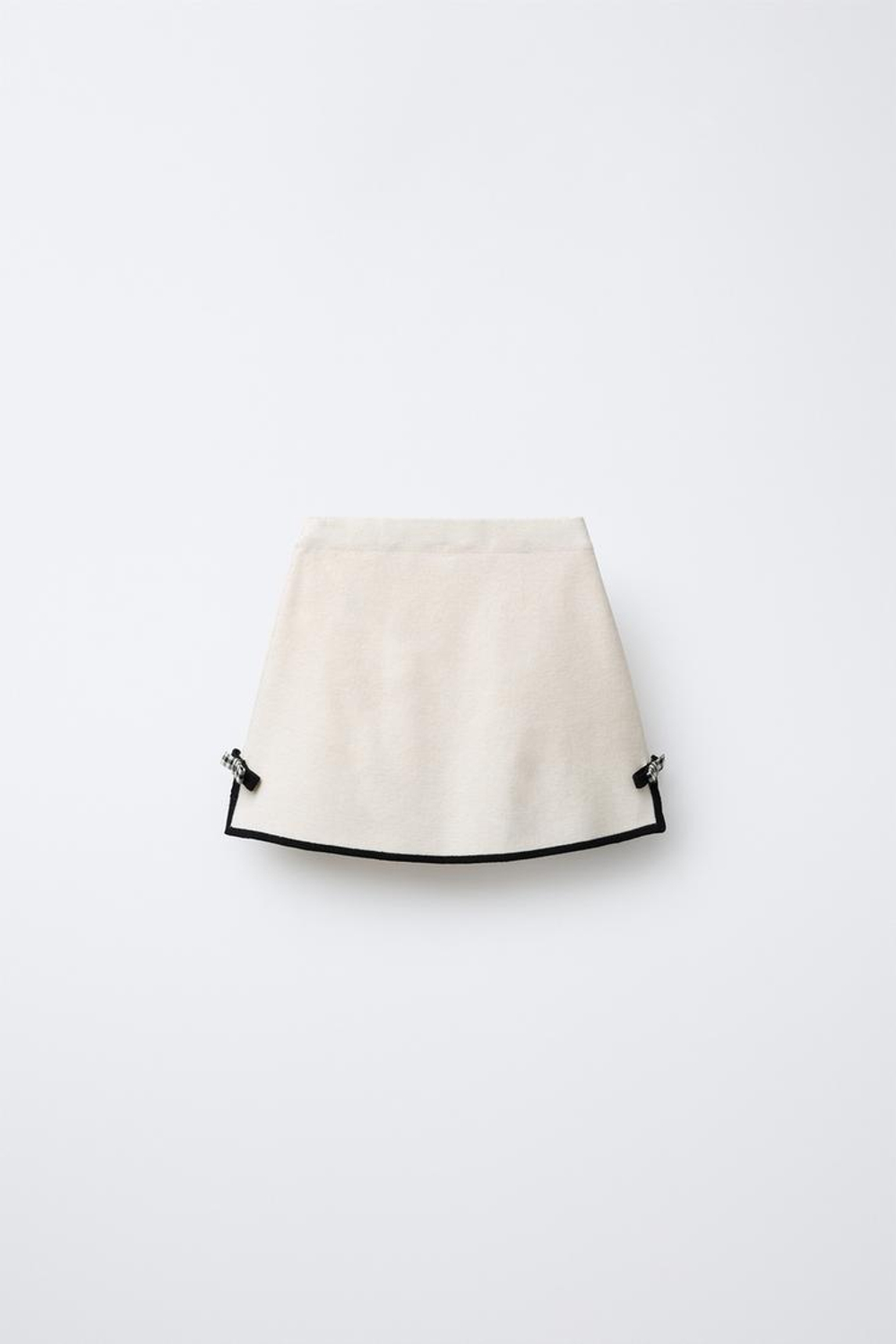 ZARA ТРИКОТАЖНАЯ ЮБКА С КОНТРАСТНЫМИ БАНТАМИ, ЭКРЮ