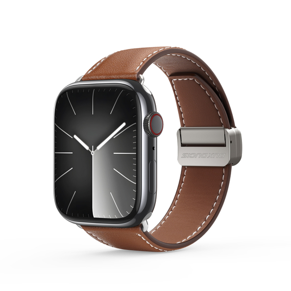 Ремешок из натуральной кожи коричневого цвета от Dux Ducis для смарт часов Apple Watch 42, 44, 45, 46, 49мм, серия YA Series
