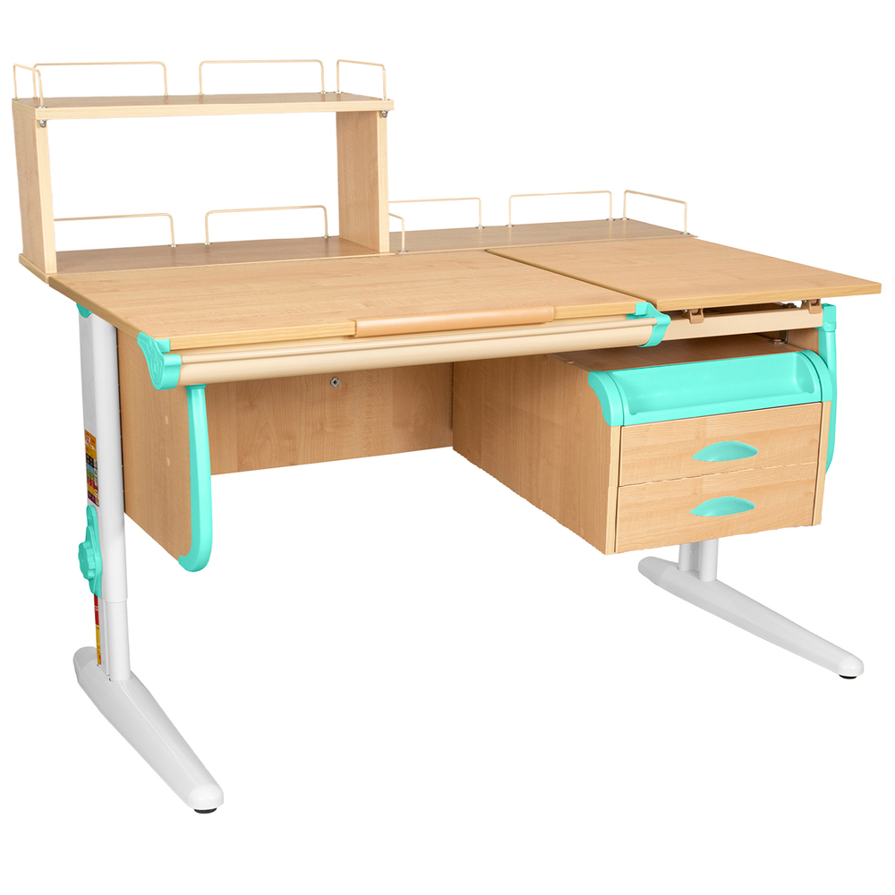 Растущая парта СУТ 25 с задними полками СУТ.15.210 и СУТ.15.240 и навесной тумбой (1200×880 мм)