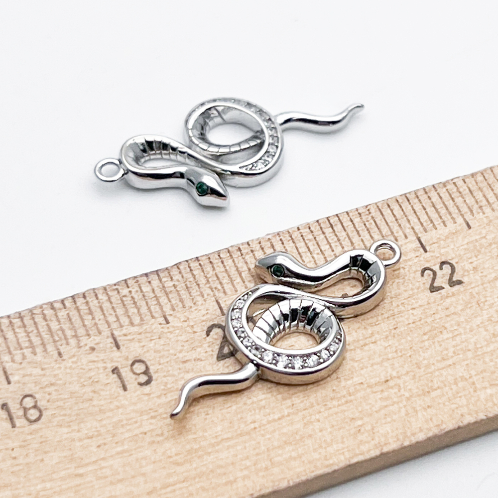 Подвеска Змея, цвет серебро (родий), фианиты, размер 27*12 мм, цена за 1 шт