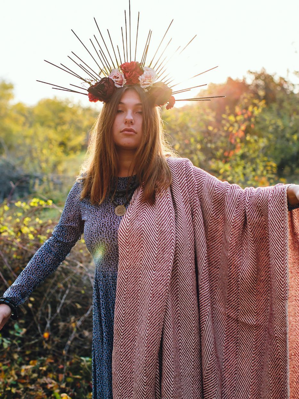 Бохо-шаль из хлопка (зигзаг/бордо)