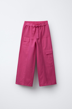 ZARA КОМБИНИРОВАННЫЕ ШИРОКИЕ БРЮКИ С КАРМАНАМИ, ЦВЕТ ФУКСИИ