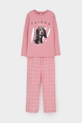 пижама  для девочки  К 1623/розовый зефир,двойная клетка