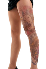Колготки +size с цветным принтом в виде гейши (Размер: XL-XXL-XXXL) (Цвет: бежевый)