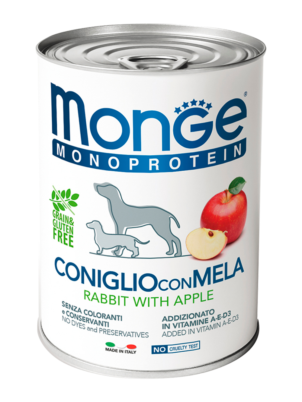 Влажный корм Monge Dog Natural Monoprotein Fruits для собак, паштет из кролика с рисом и яблоками 400 г