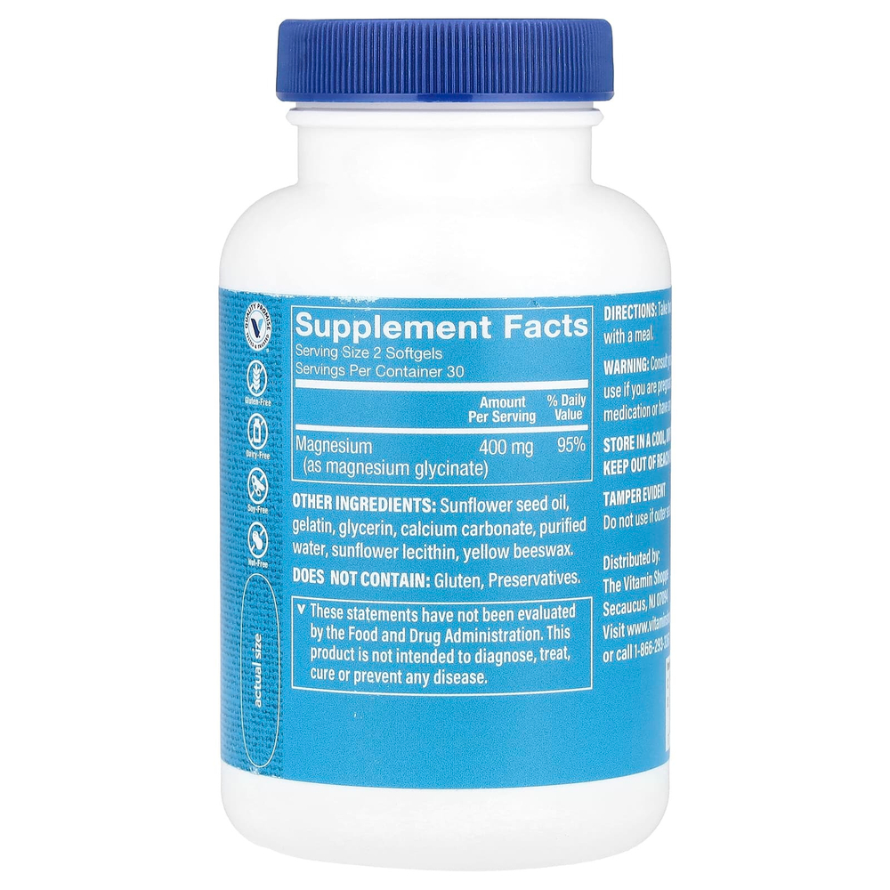 The Vitamin Shoppe, глицинат магния, 60 капсул (200 мг в каждой)