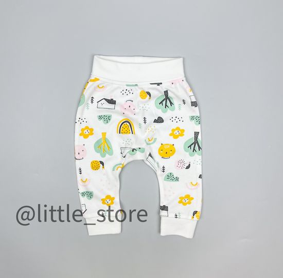 Штанишки хлопковые "Домик в лесу" широкий пояс, Молочные