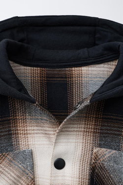 ZARA КУРТКА-РУБАШКА В КЛЕТКУ С КАПЮШОНОМ ИЗ МЯГКОЙ ТКАНИ, ЧЕРНЫЙ/КОРИЧНЕВЫЙ