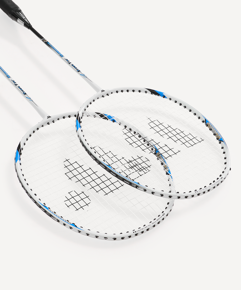 Набор для бадминтона WISH Steeltec 9, 2 ракетки, 2 волана, белый/синий