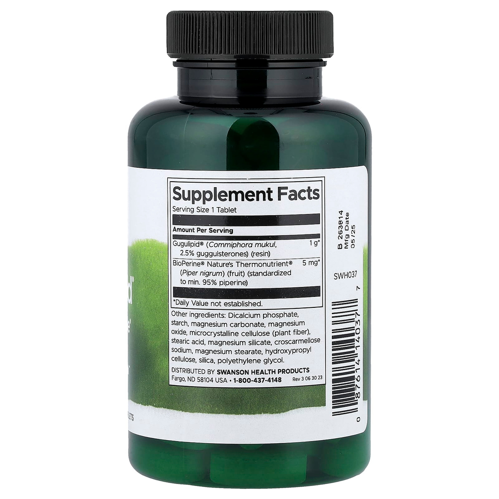 Swanson, Gugulipid® с BioPerine®, стандартизированный, 90 таблеток