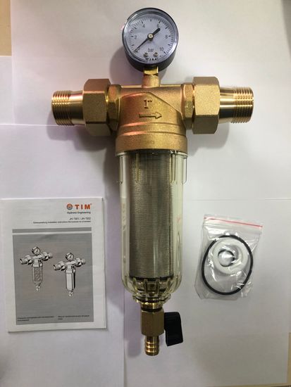 Самопромывной фильтр для холодной воды Tim 1" с манометром