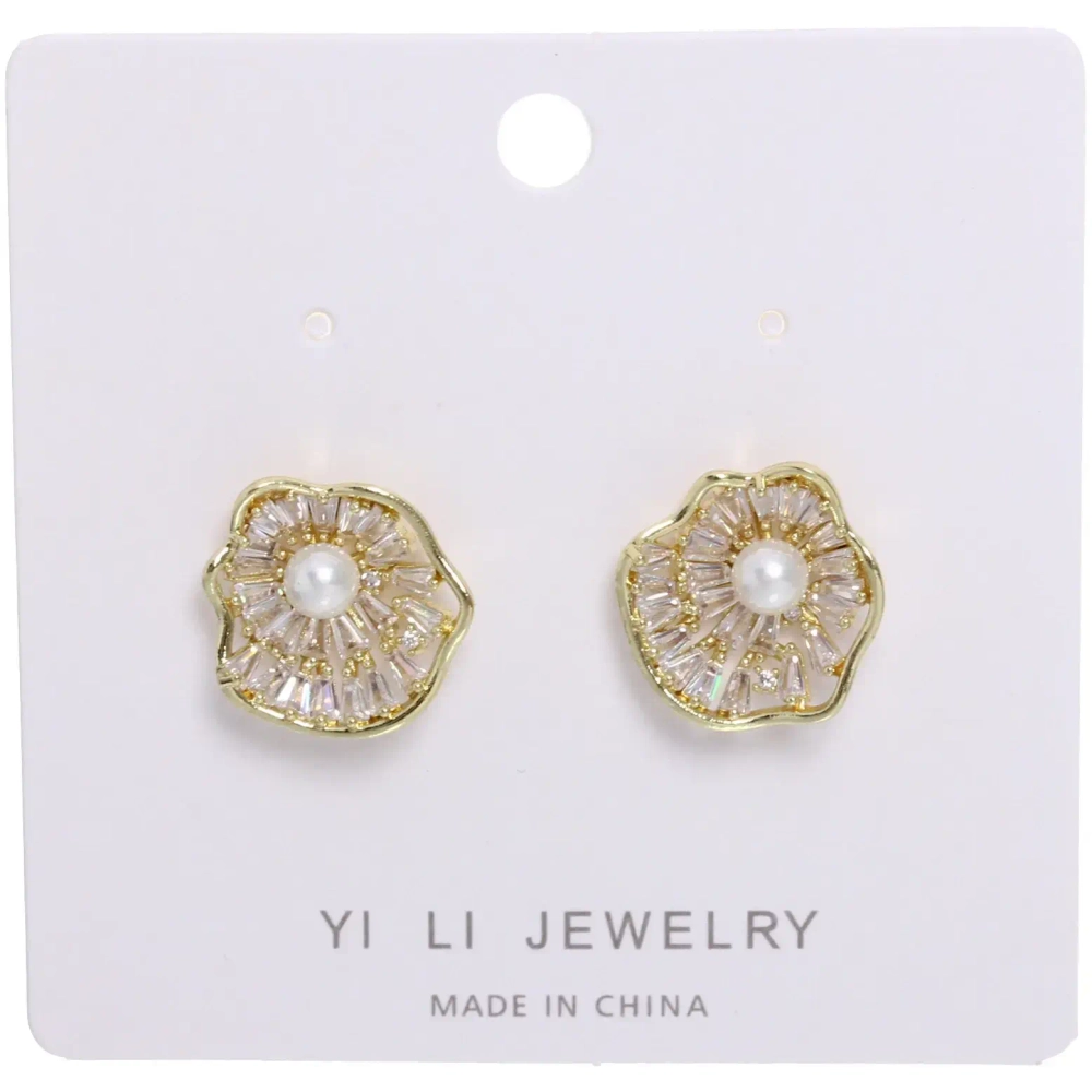 Серьги из гиппоалергенного металла со стразами «ПАЛУМНА», ракушка, цвет золото и серебро, 1,3-dсм