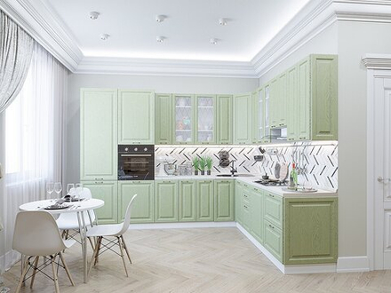 Угловая модульная кухня Ницца-04 Дуб оливковый - Белый 2340*3200/2700*600