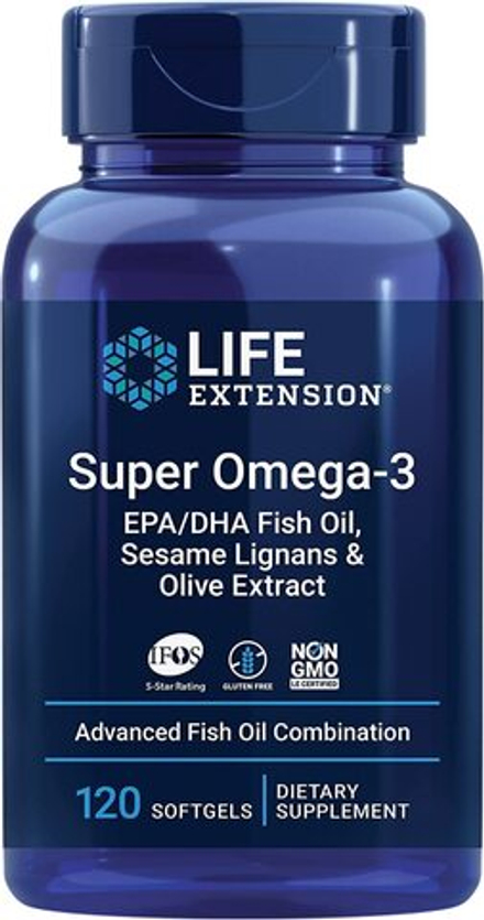Life Extension, Супер омега-3 экстракт кунжута и оливы, Super Omega-3 EPA/DHA Fish Oil Deasame Lignans & Olive Extract, 120 капсул