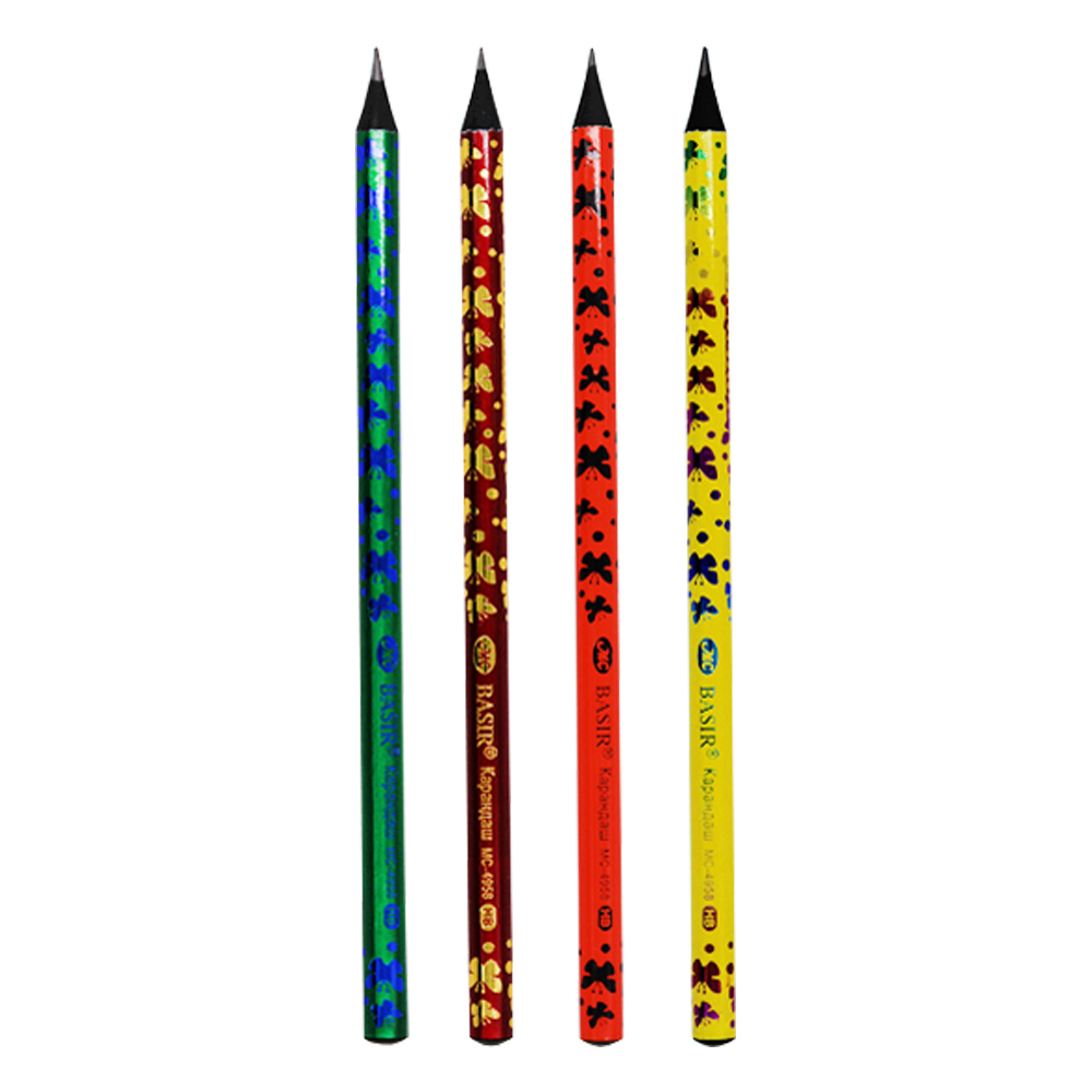 Карандаш простой, чернографитный, Basir, деревянный, с ластиком, цветной корпус, 144 шт