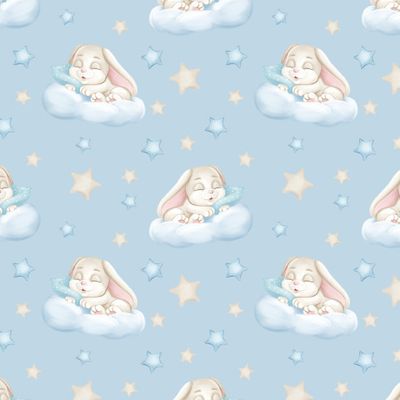 Детский Зайчонок спит на облаке