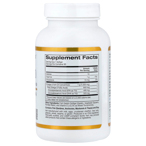 California Gold Nutrition, омега 800, ультраконцентрированный рыбий жир с омега-3, в форме триглицеридов KD-Pur, 90 капсул из рыбьего желатина (1000 мг в 1 капсуле)