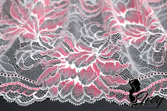 03-76 Кружево эластичное 17 см, айвори/ярко-розовый
