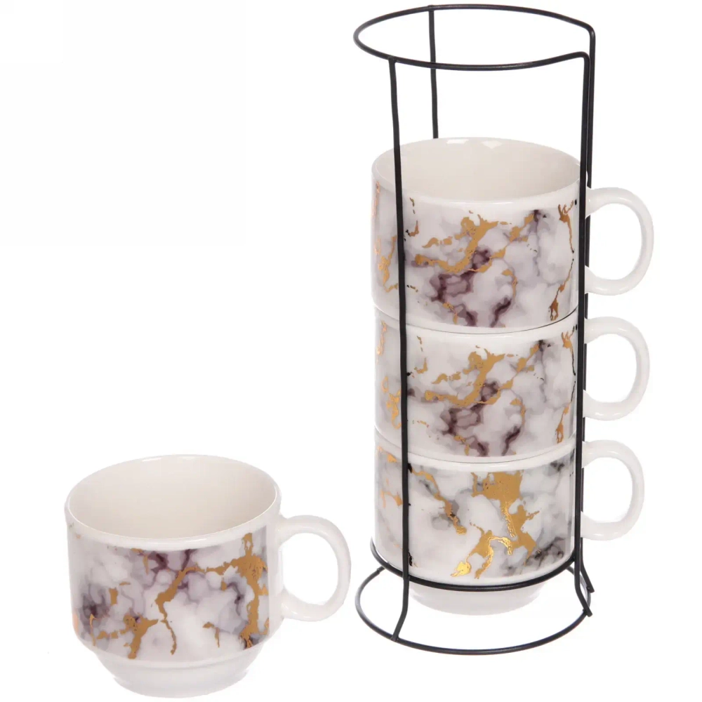 Набор кружек на стойке 200мл «Мрамор» золото