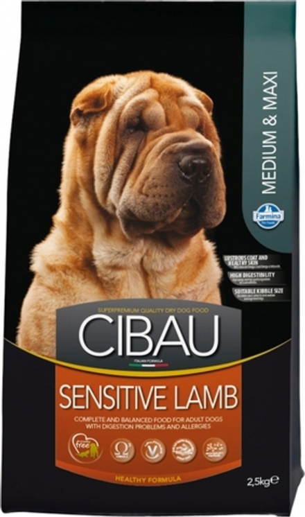Cухой корм Farmina Cibau Sensitive Lamb Medium и Maxi с ягненком сухой корм для собак средних и крупных пород, 2,5кг