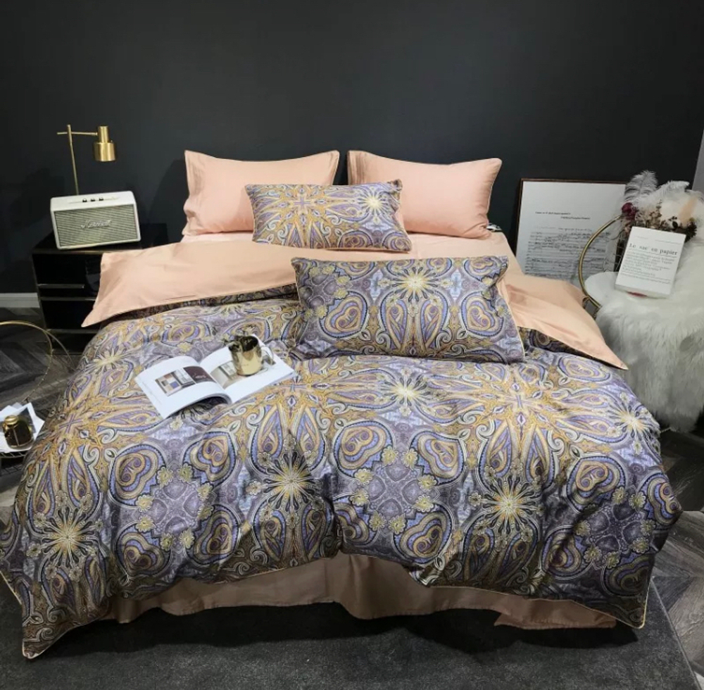 Постельное белье ЕВРО (двуспалка) Египедский Хлопок Коричневые узоры