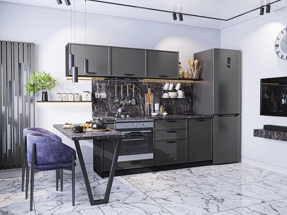Прямая модульная кухня Фрейм-01 Stormy Silk - Graphite 1782*2300*600