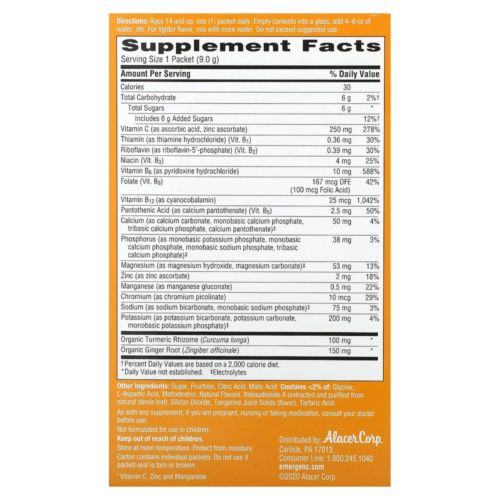 Emergen-C, Куркума и имбирь, цитрусовый и имбирь, 18 пакетиков по 9 г (0,32 унции)