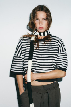 ZARA ДЖЕМПЕР ИЗ 100% ШЕРСТИ В ПОЛОСКУ, ПОЛОСКИ