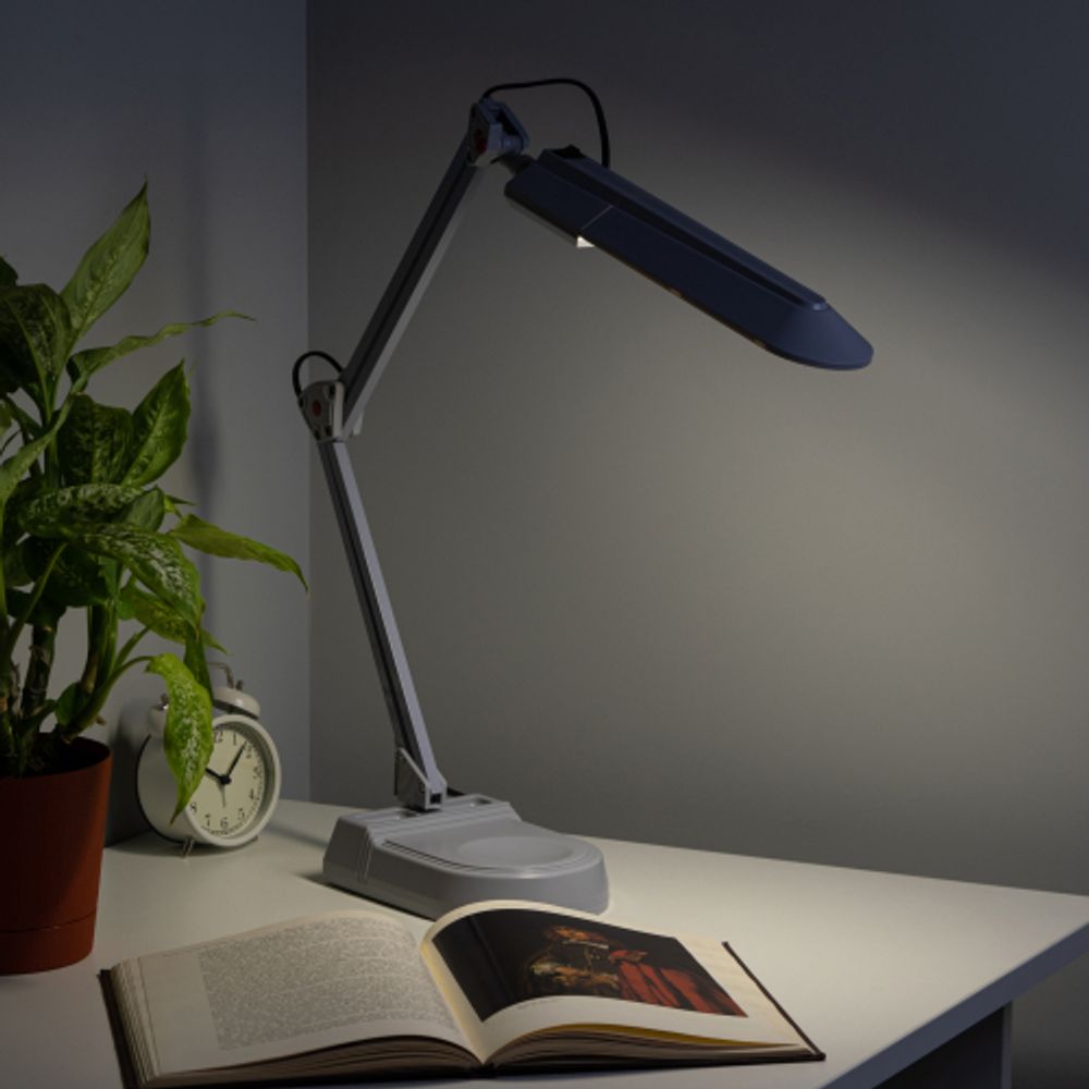 Настольный светильник ЭРА NL-202-G23-11W-GY с лампой PL на струбцине и с основанием серый | Настольные светильники под лампу