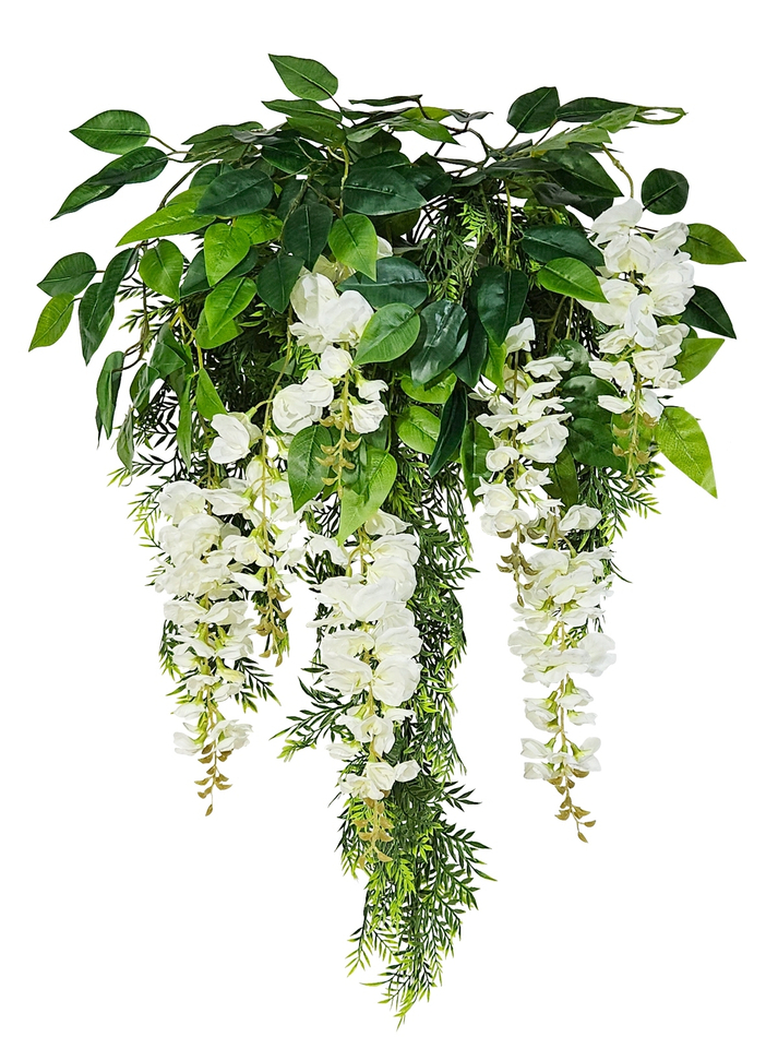 Искусственные цветы Акация белая в настенном белом кашпо