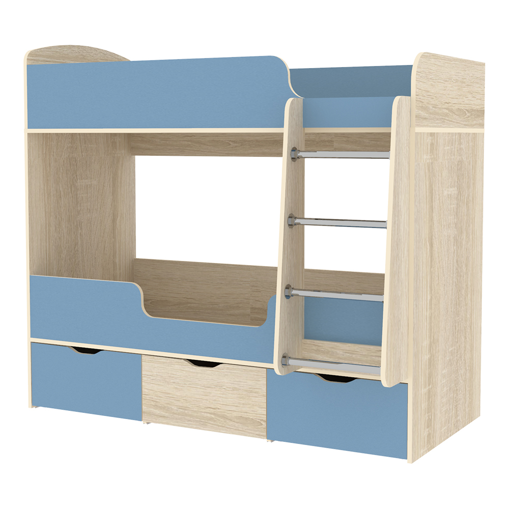 Кровать двухъярусная КарИВи Малыш Двойняшка Дуб Сонома Светло-синий, голубой