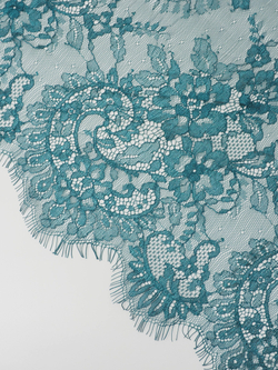 Кружево шантильи сине-зеленое неэластичное ширина 45 см купон 2,9 м БРАК