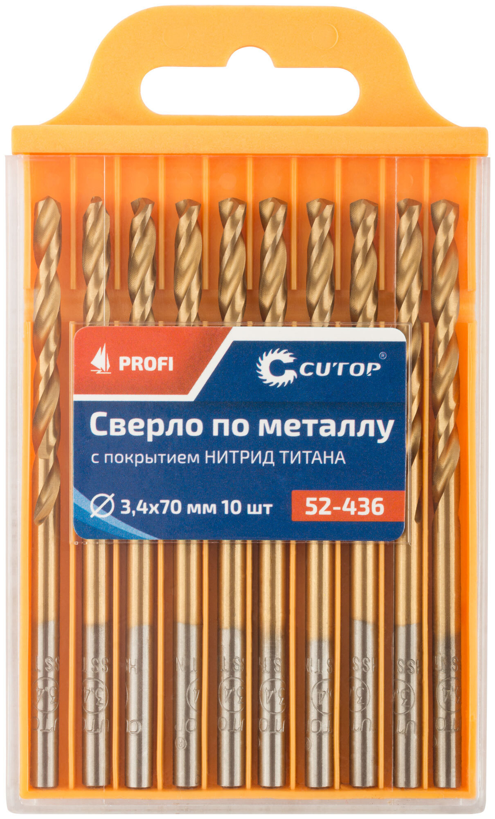 Сверло по металлу Cutop Profi с титановым покрытием, 3,4х70 мм (10 шт) 52-436